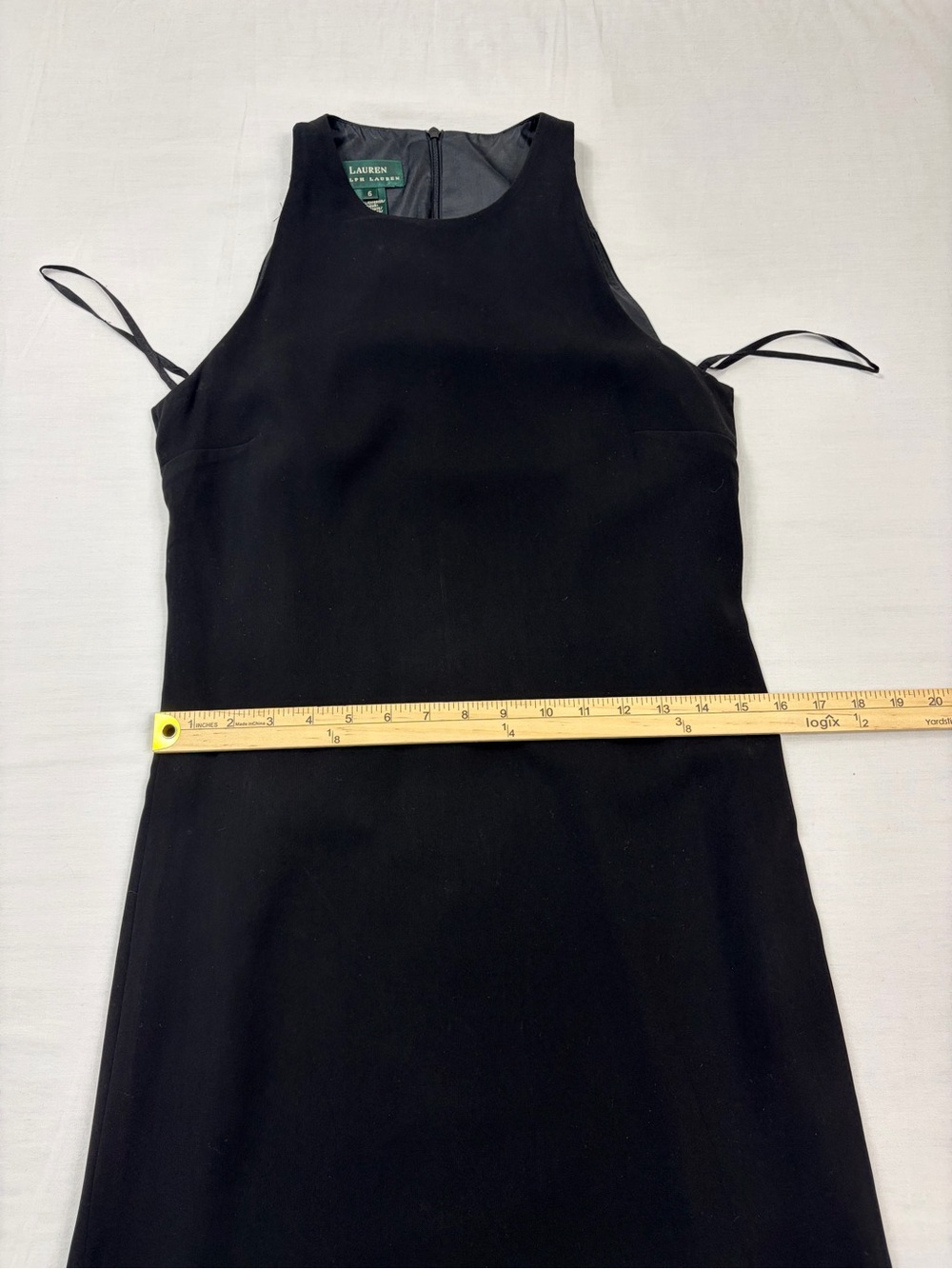 VTG Lauren Ralph Lauren Black Dress Size 6 Sleeveless Ruffle Trim Sheath LBD - Picture 10 of 10